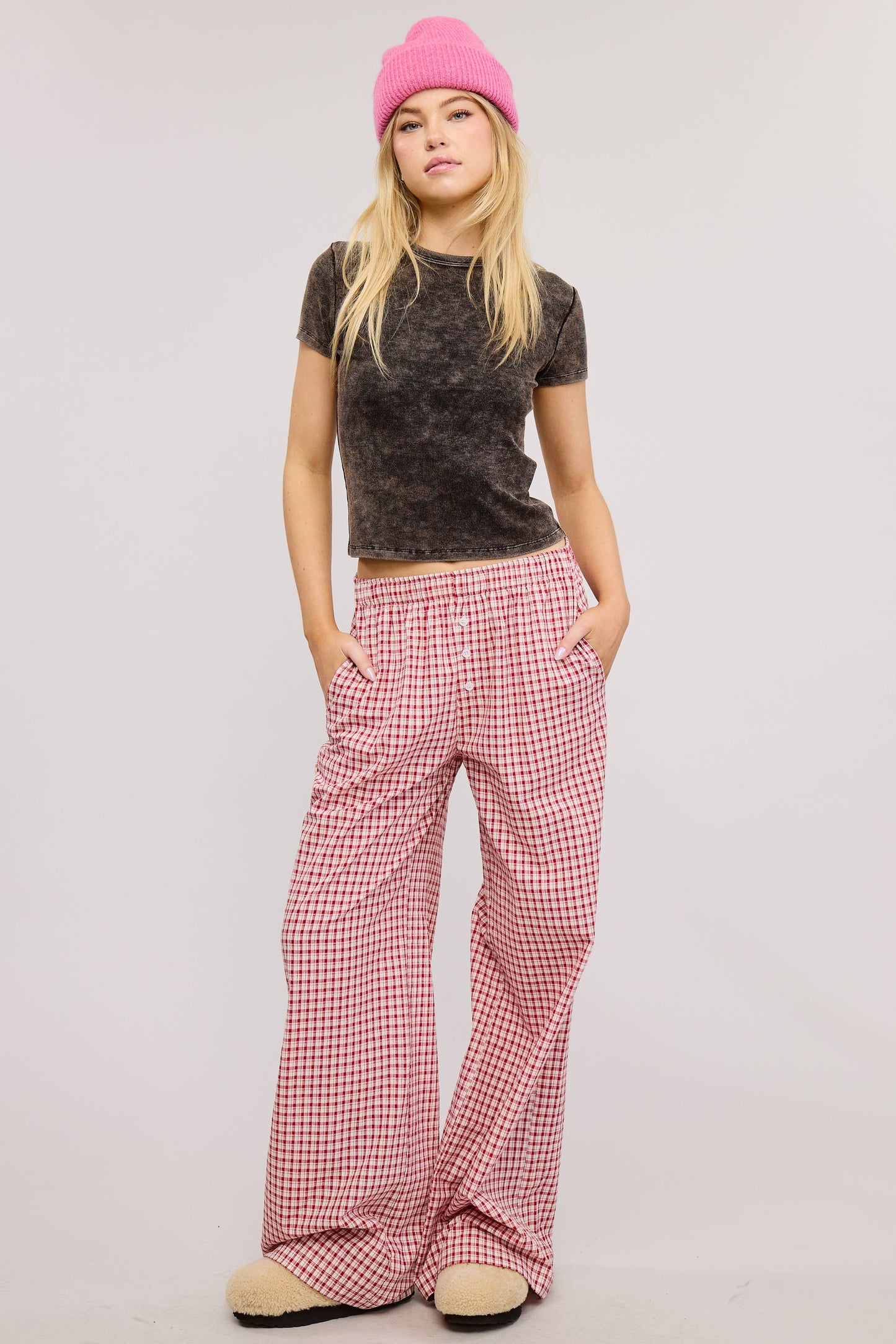 Garment Dye Wash Short Sleeve Knit Top