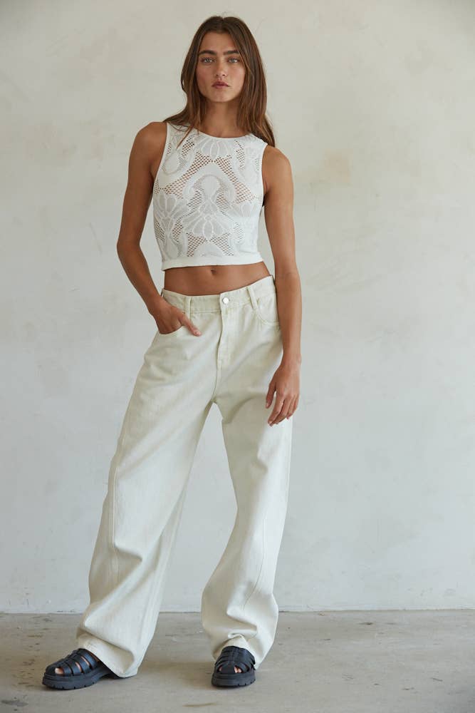 Knit Seamless Jacquard Round Neck Tank Top