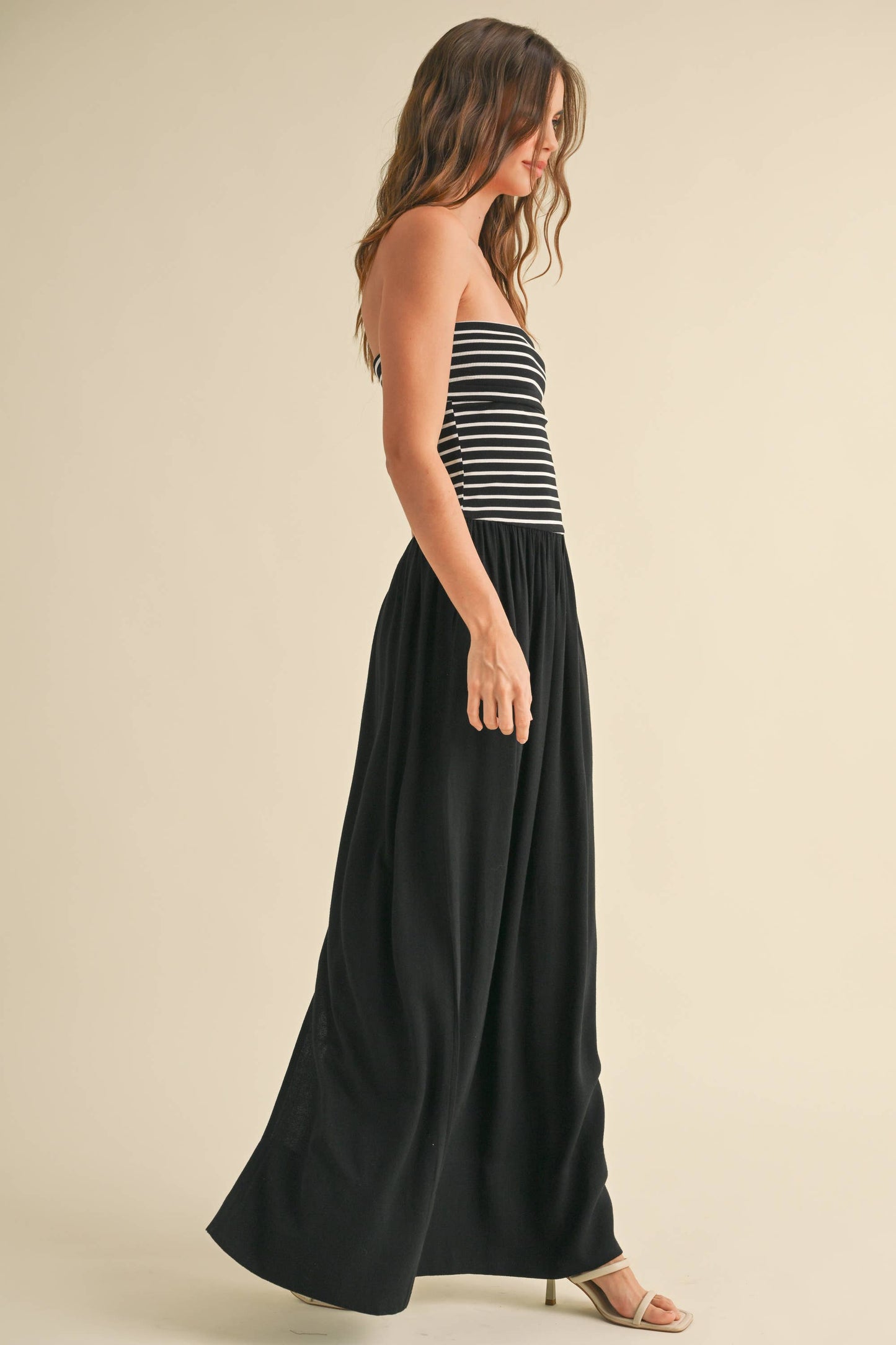 STRIPE RIBBED TOP WITH LINEN DRESS