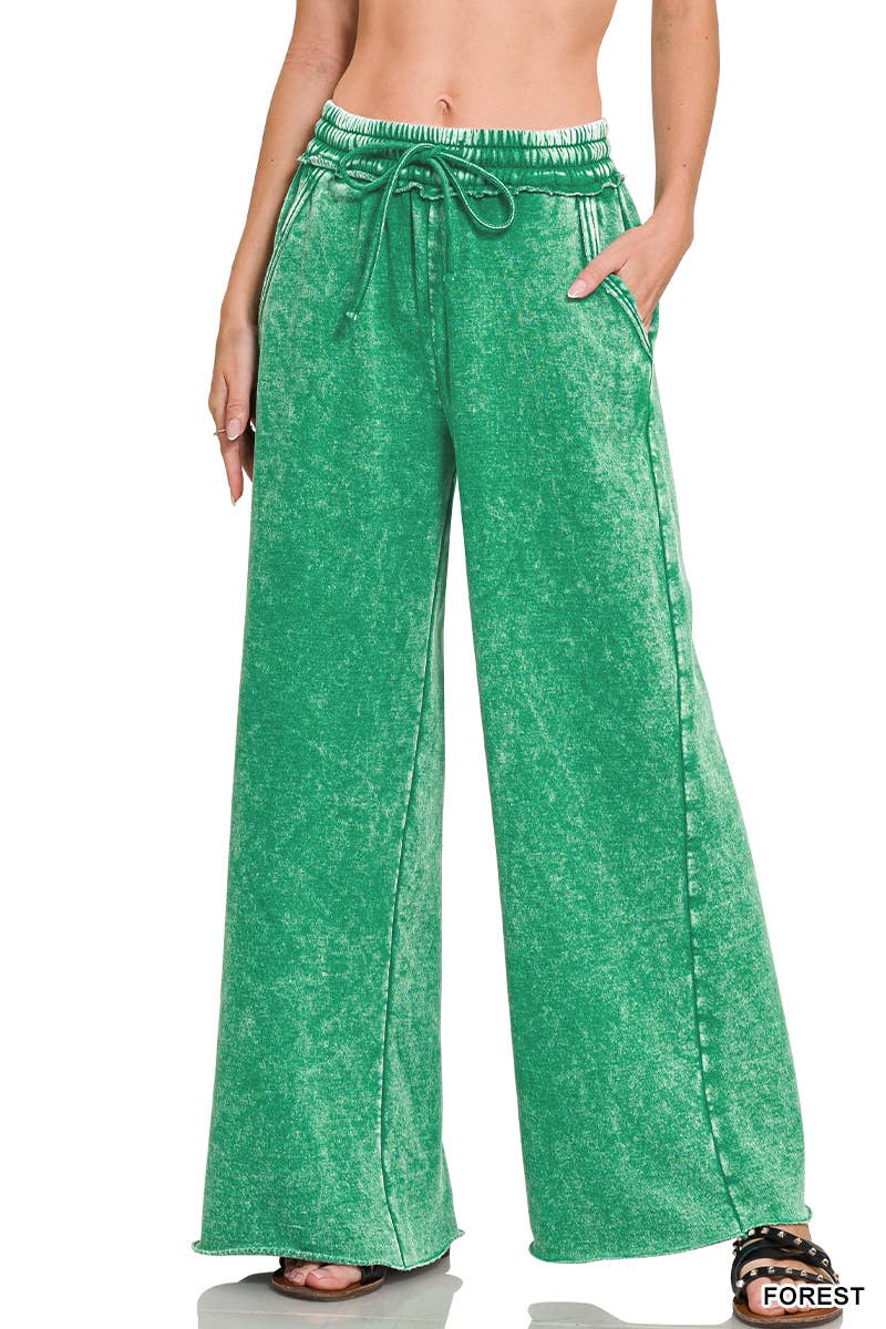 Acid Wash Fleece Sweatpants With Pockets