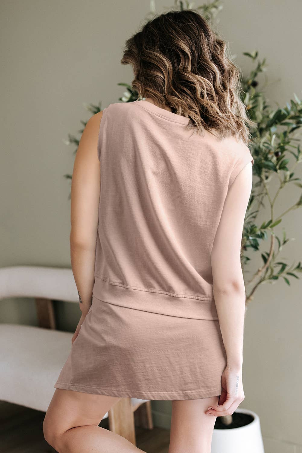 2 Pcs Mineral Wash Tank Top Lined Split Skirt Set | 5 Colors