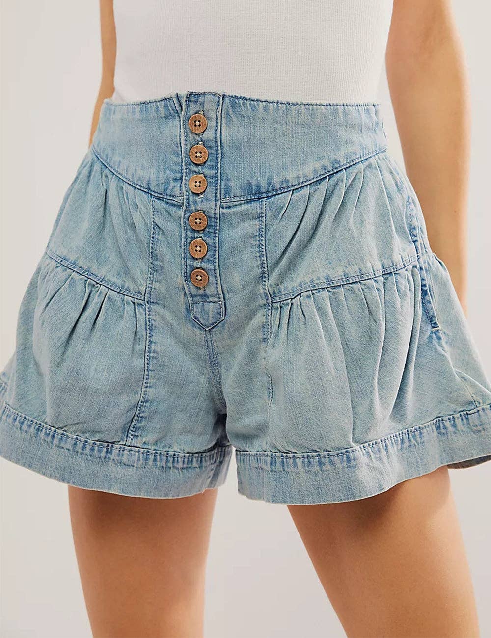 Ladies Solid Color Cotton Denim Shorts SKS408