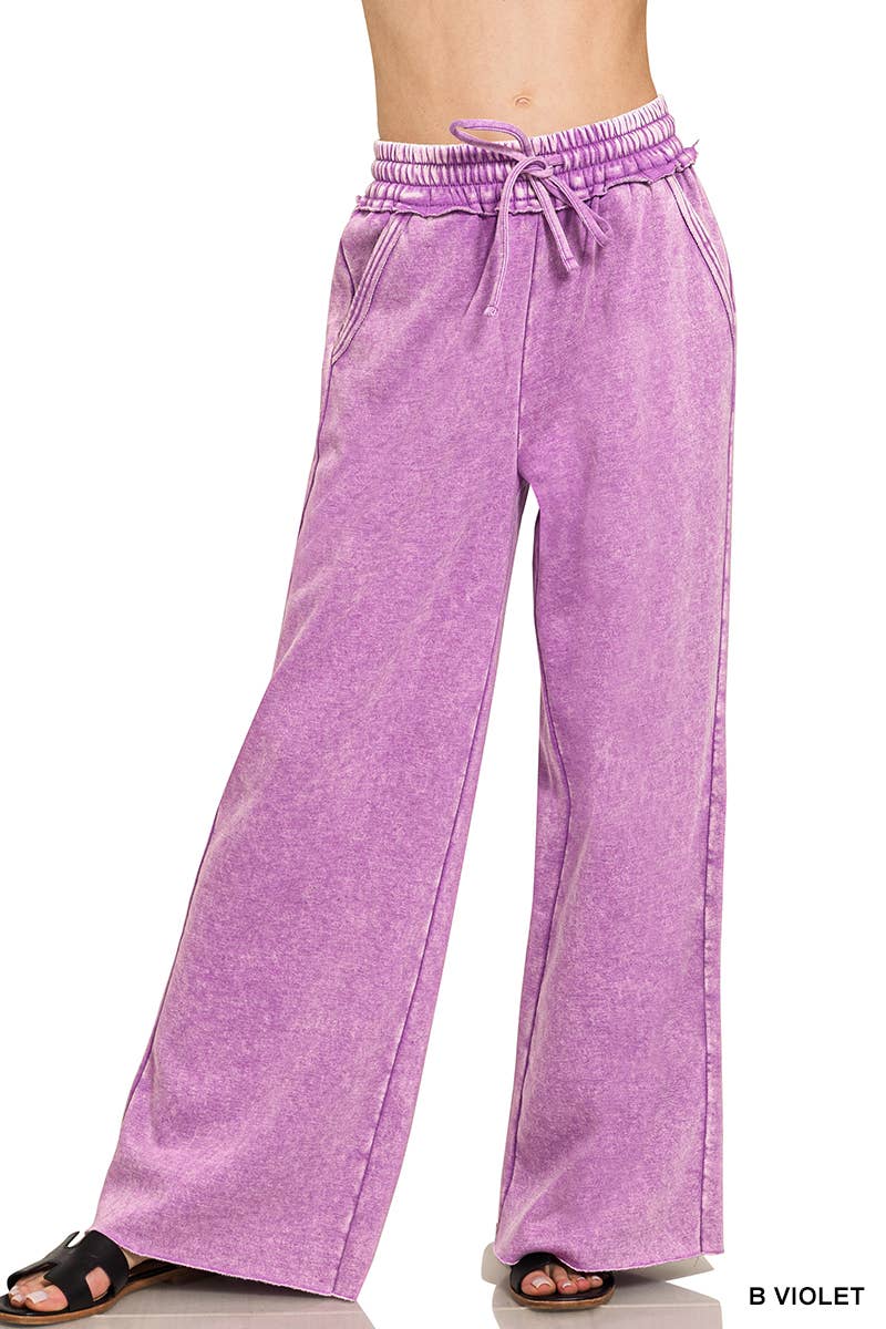 Acid Wash Fleece Sweatpants With Pockets