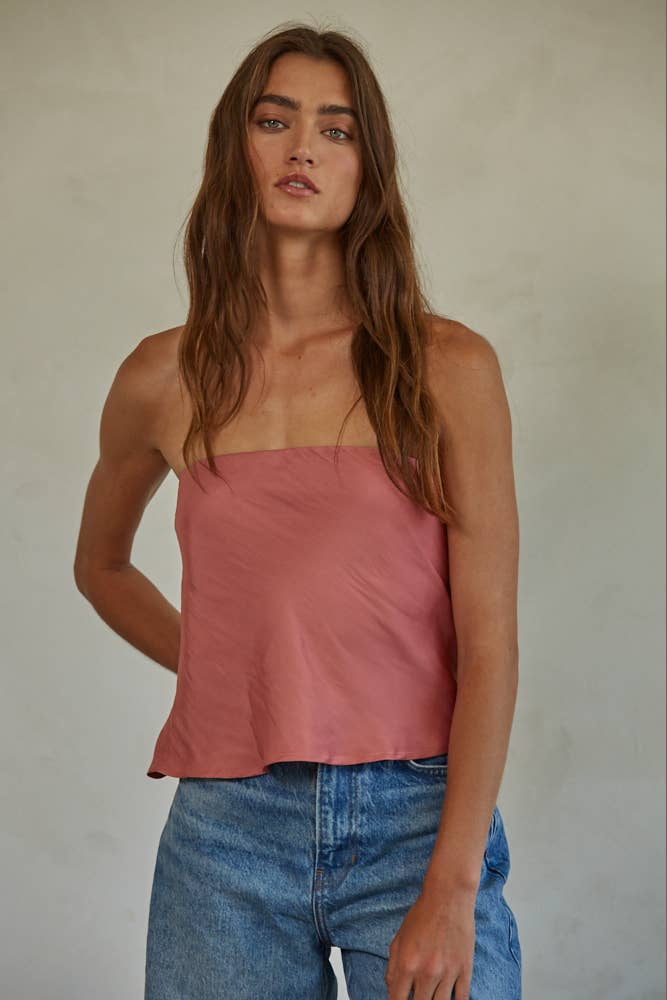 Woven Polyester Satin Tube Strapless Top