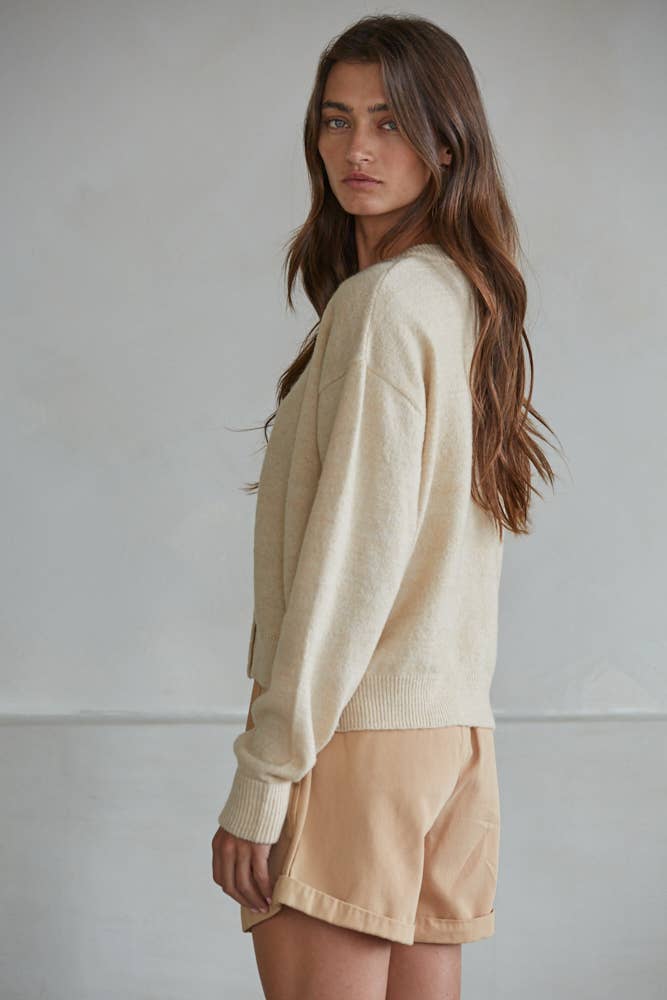 Knit Polyester Acrylic Sweater Crew Neck Cardigan