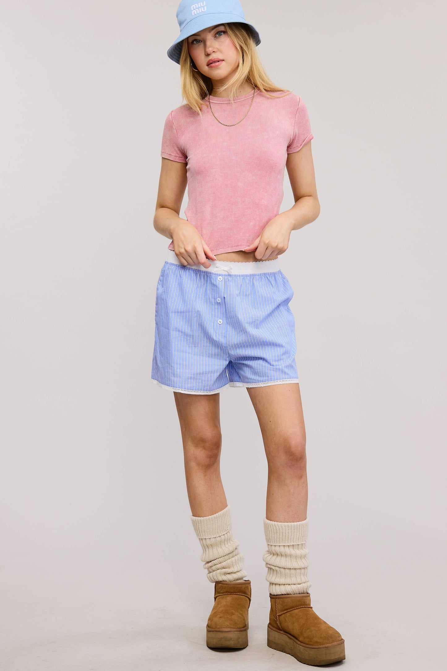 Garment Dye Wash Short Sleeve Knit Top