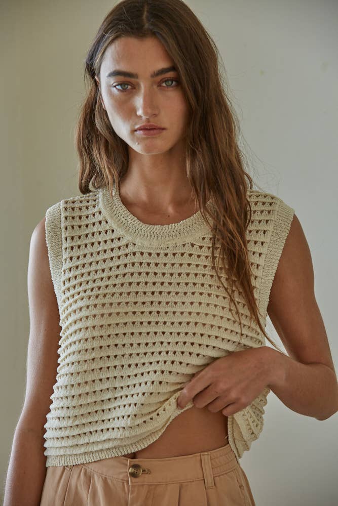 Knit Sweater Crocheted Sleeveless Crop Top