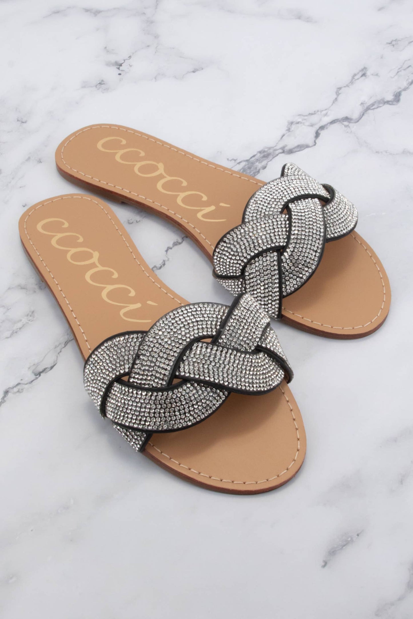 TALIA BEDAZZLED TWISTED BOLD BAND UPPER SLIDE SANDAL