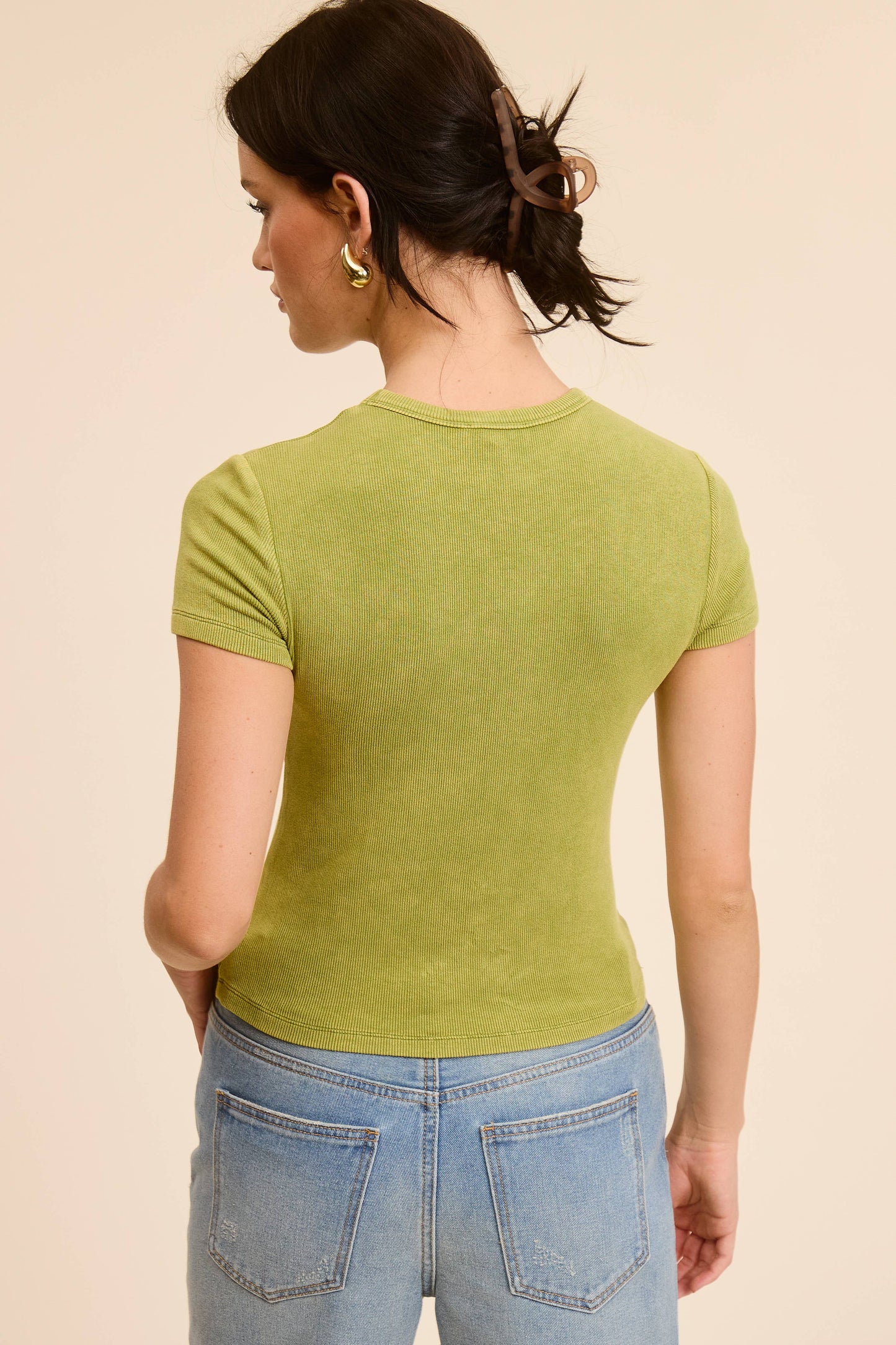 Garment Dye Wash Short Sleeve Knit Top