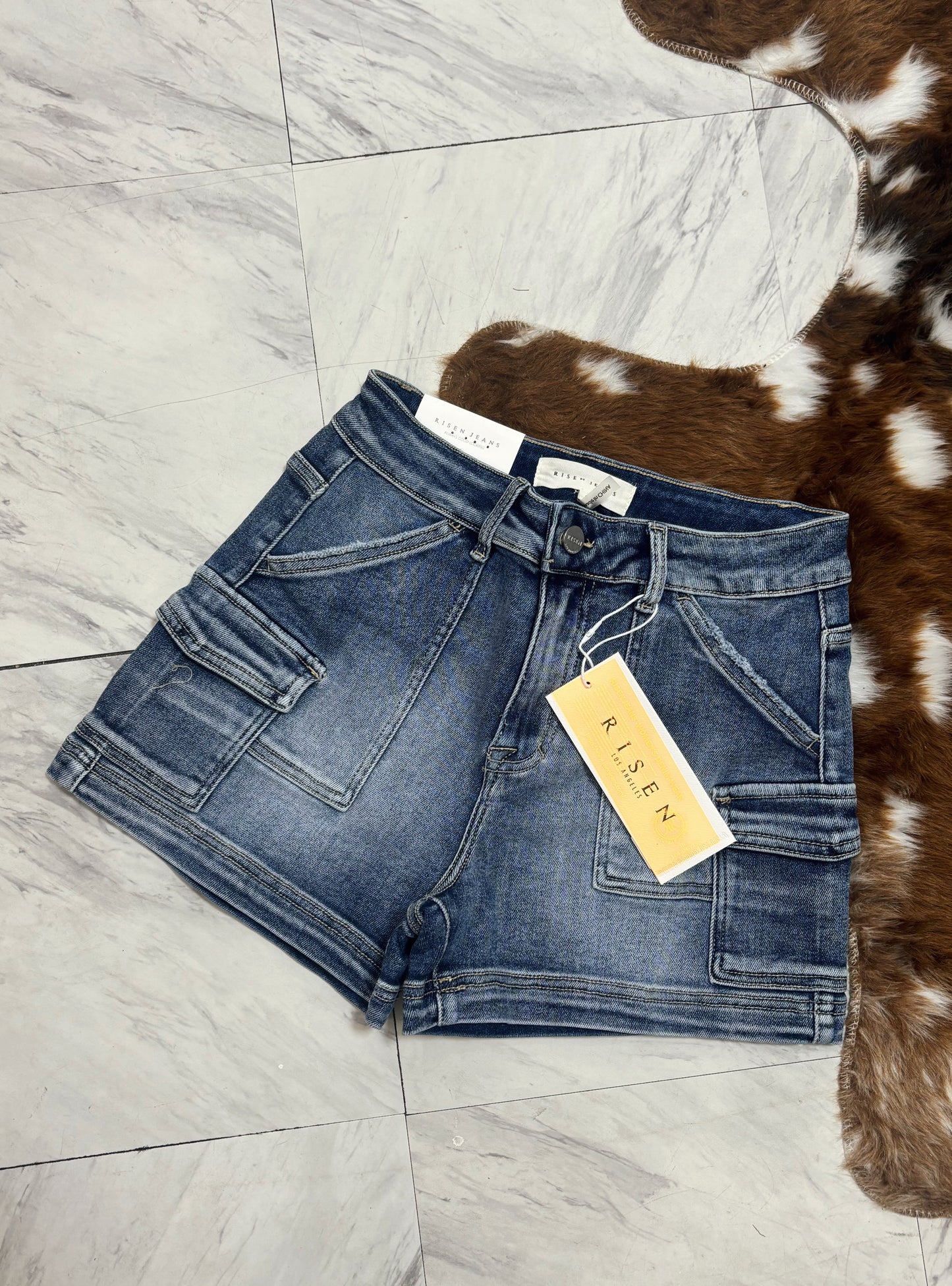 High Rise Side Cargo Pocket Shorts