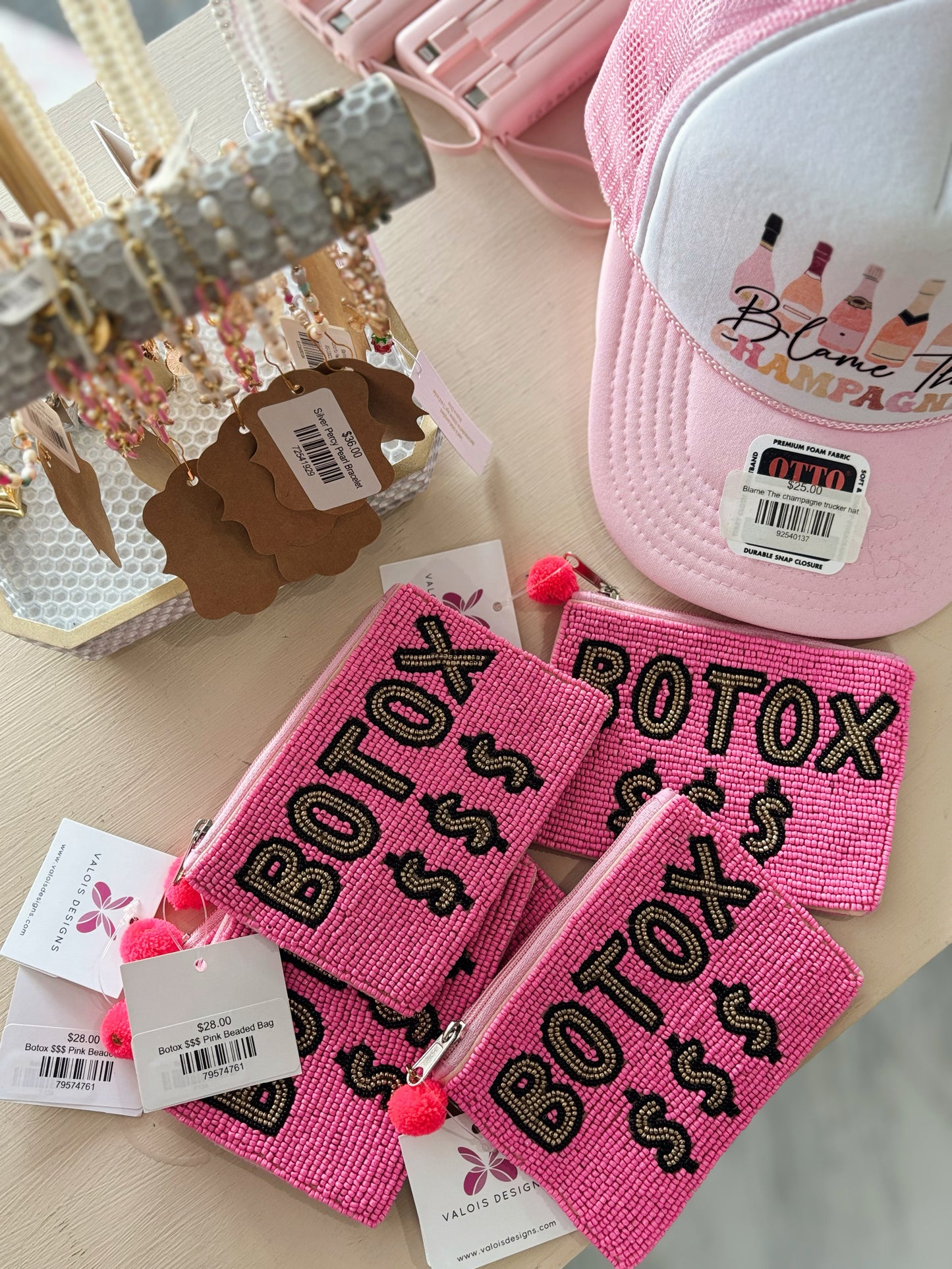 Botox $$$ Pink Beaded Bag