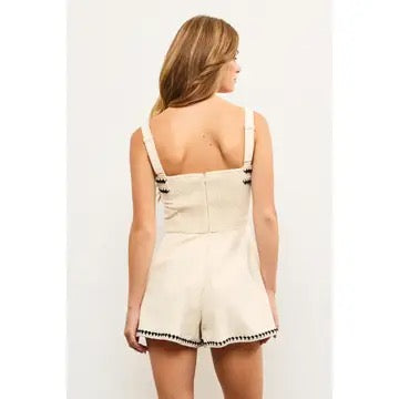 Embroidered Edge Sleeveess Romper
