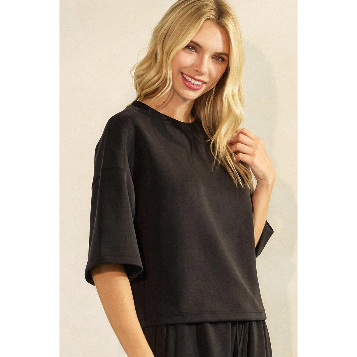Cloud Knit Drop Shoulder Short Sleeve Top