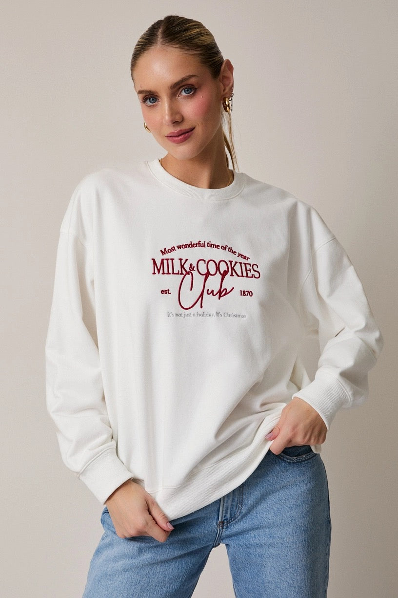Crew Neck Long Sleeve "Milk & Cookies Club" Sweatshirt