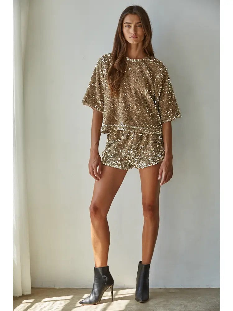 Woven Polyester Spandex Sequin Top
