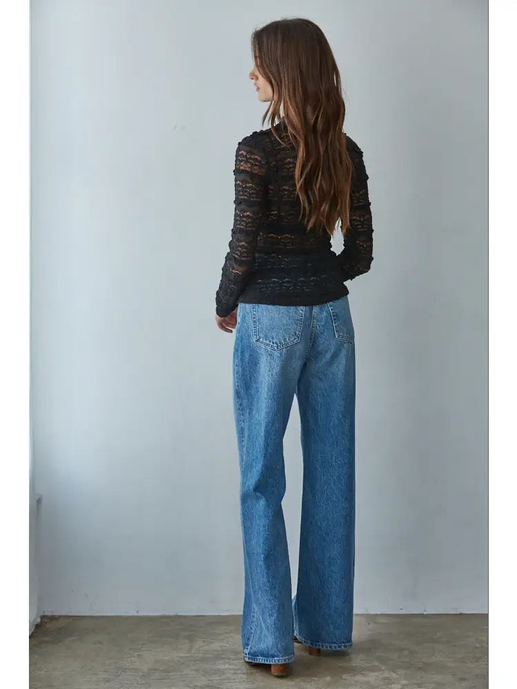 Woven Nylon Cotton Spandex Lace See Through Mock Top