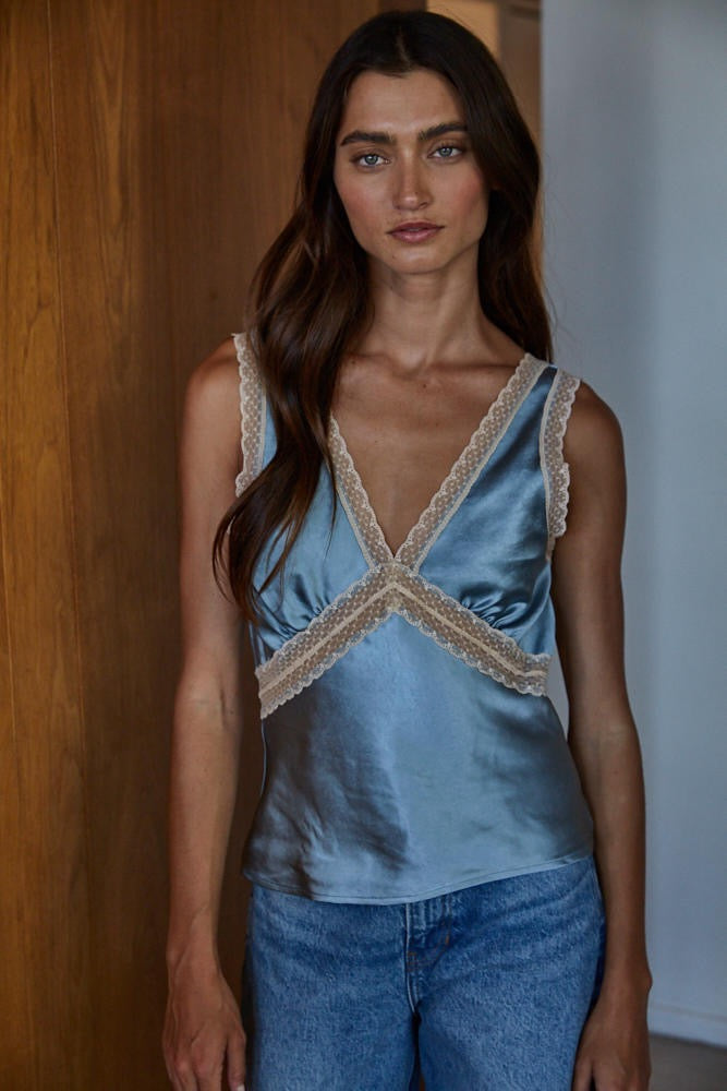 Contrast Lace Trim Detail Sleeveless Top