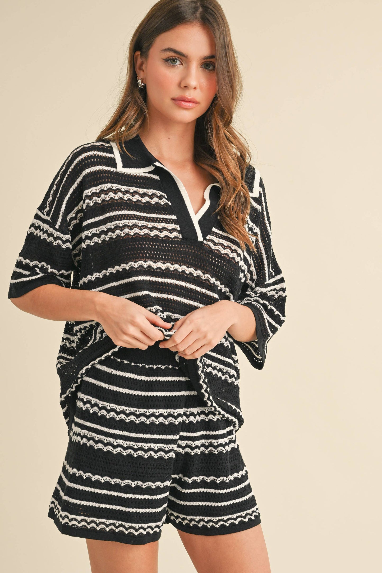 COLLARED RELAXED FIT TOP AND SHORTS SET