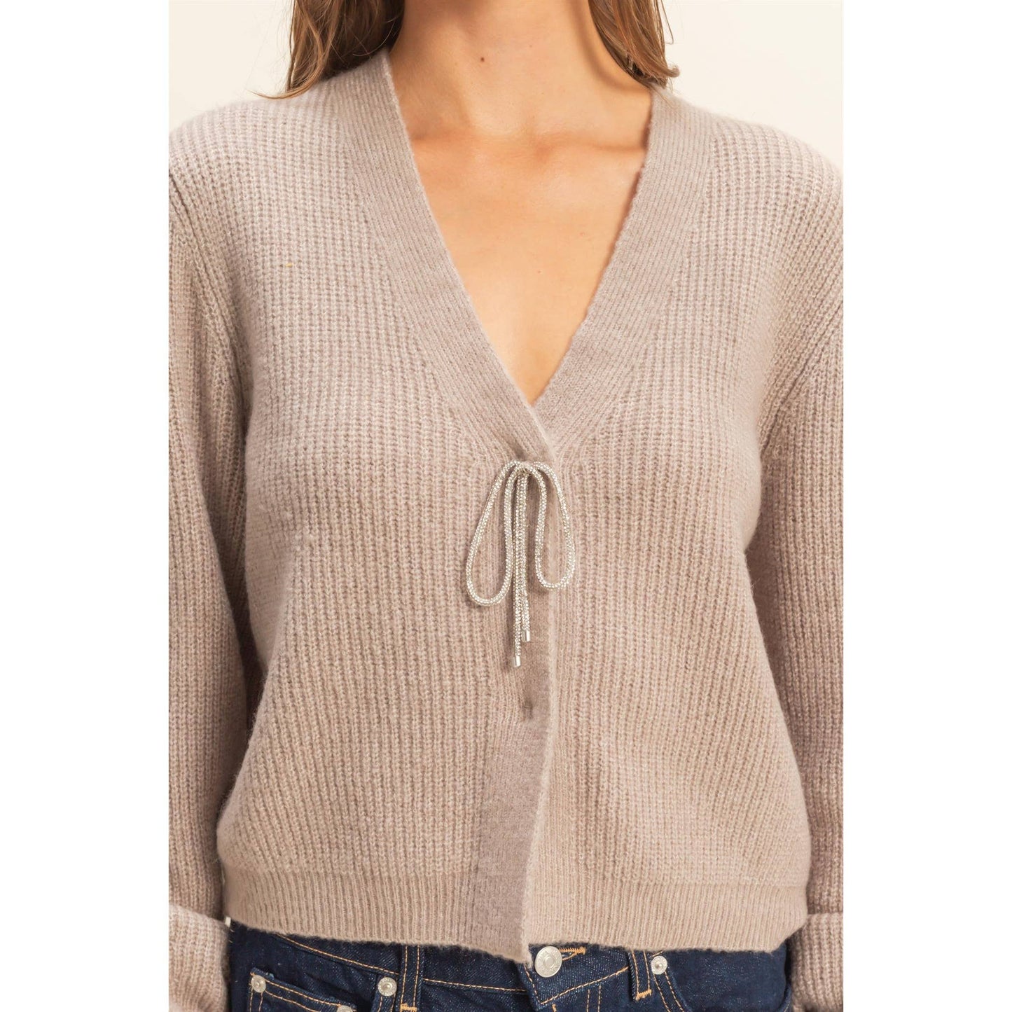 Sparkly Bow Embellished Cozy Cardigan