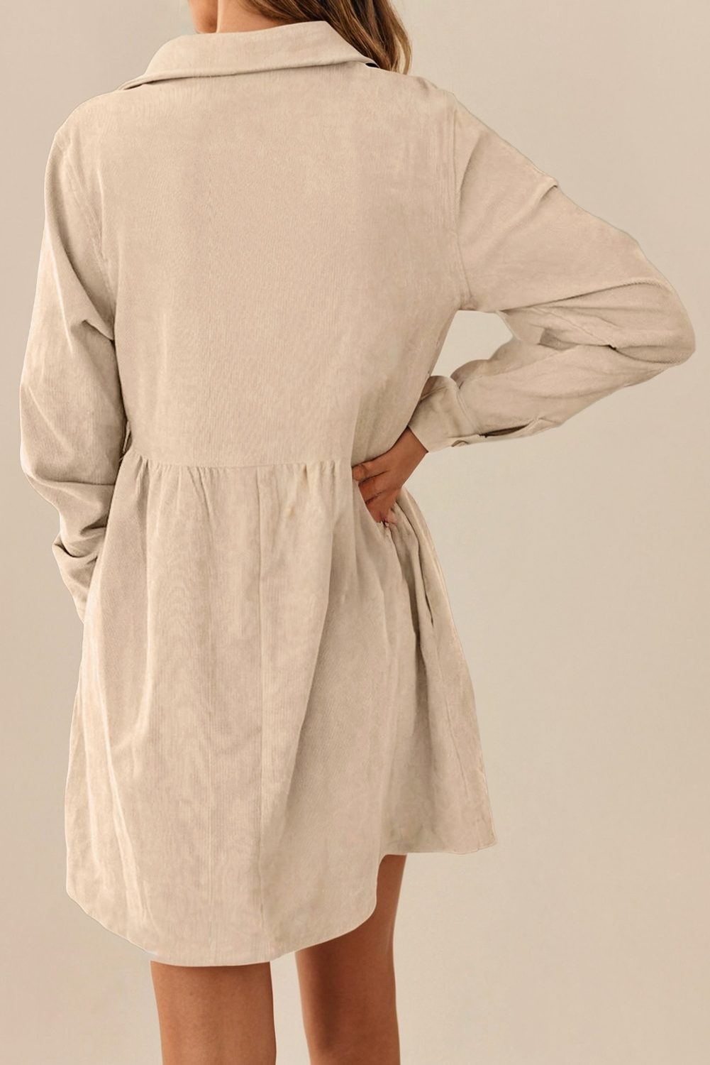 Corduroy Half Button Collared Long Sleeve Mini Fall Dress