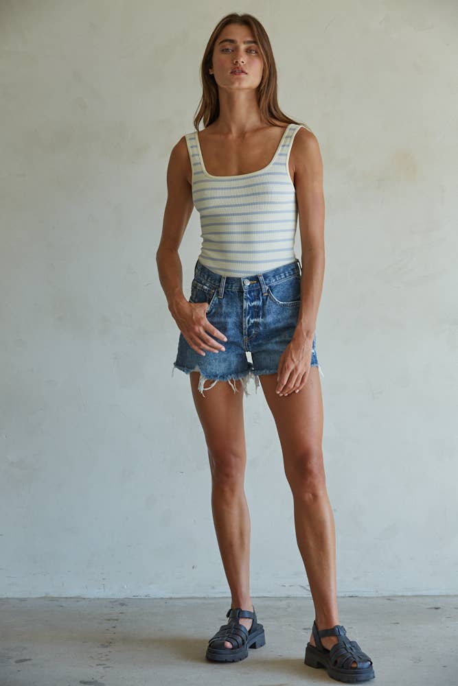 100% Cotton Denim Distressed Detail Shorts