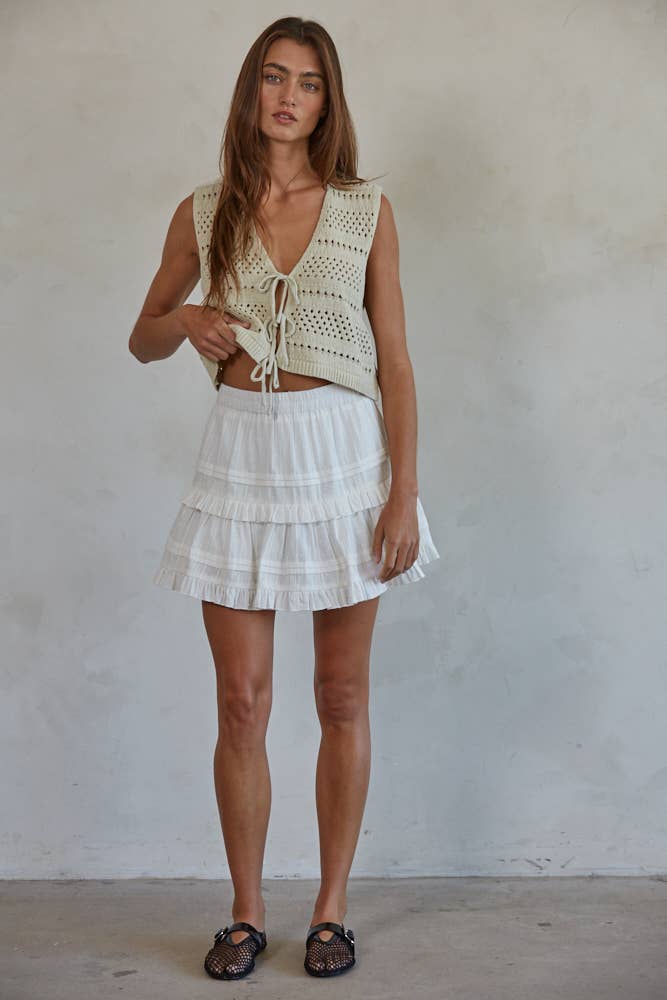 Woven 100% Cotton Tiered Ruffle Detail Mini Skort