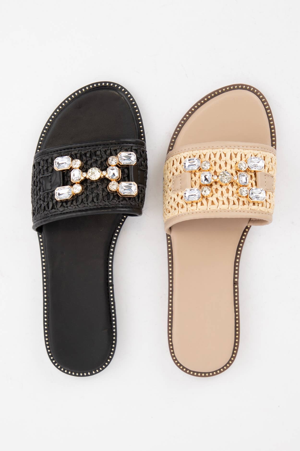 CRISTA-30 JEWEL DECOR RAFFIA UPPER SLIP-ON SANDALS