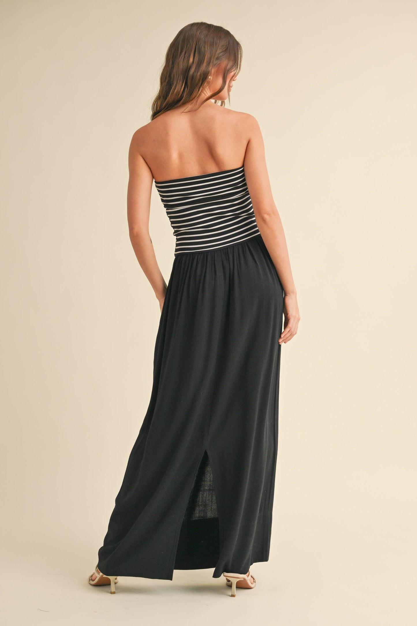 STRIPE RIBBED TOP WITH LINEN DRESS