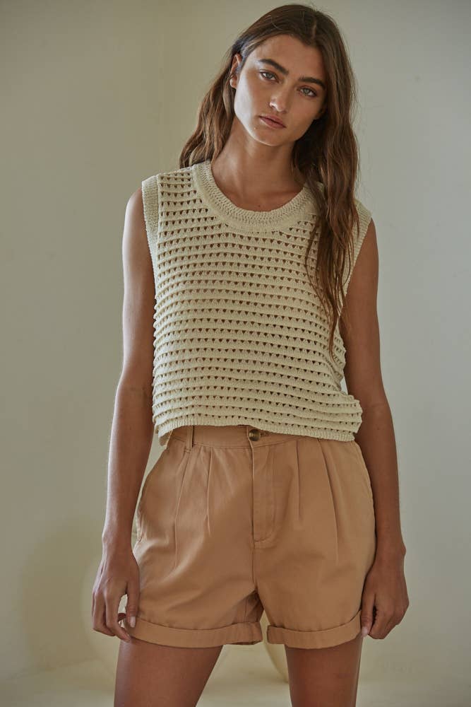 Knit Sweater Crocheted Sleeveless Crop Top