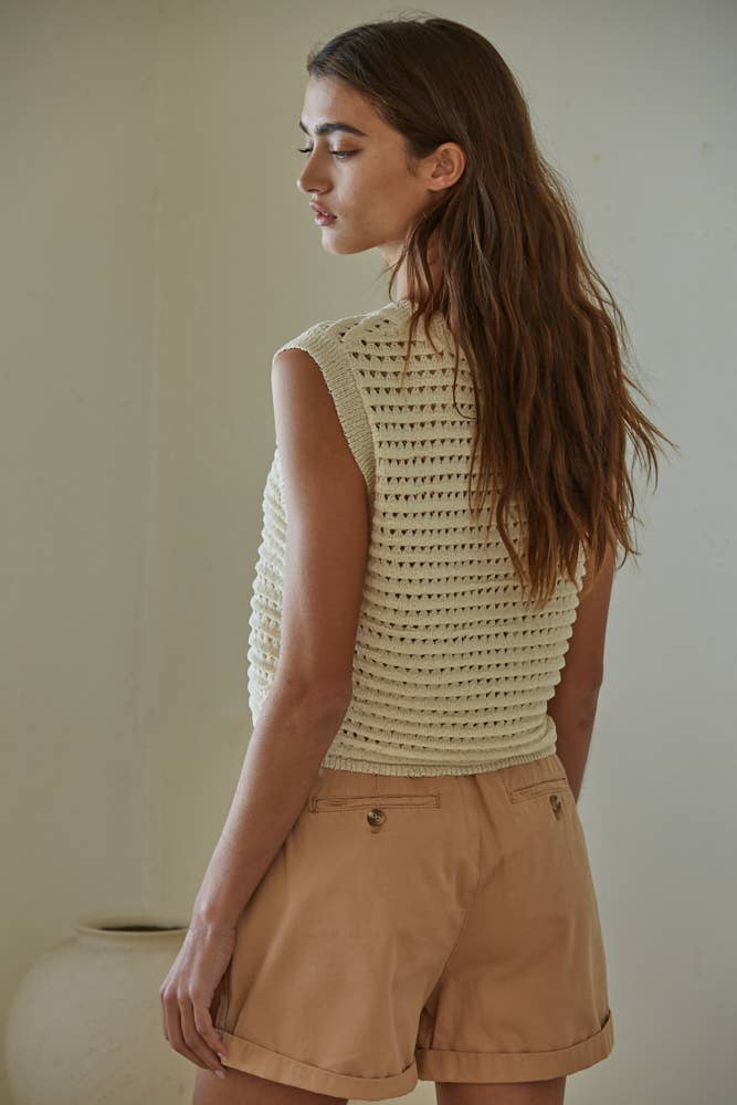 Knit Sweater Crocheted Sleeveless Crop Top