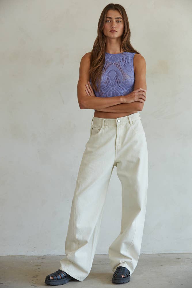 Knit Seamless Jacquard Round Neck Tank Top