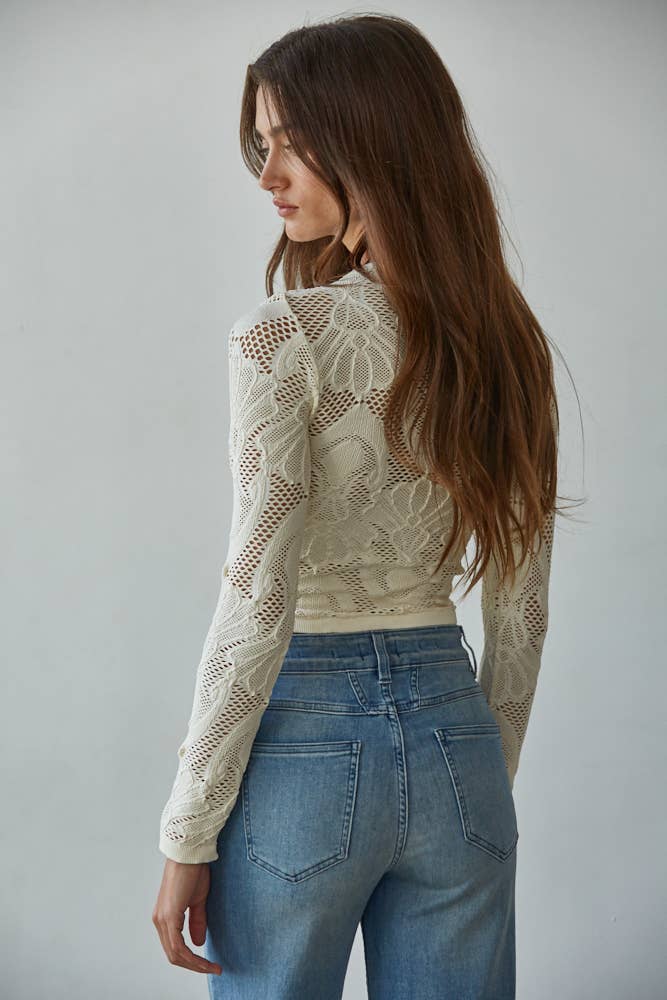 S1228 | Knit Seamless Jacquard Mock Neck Long Sleeve Top