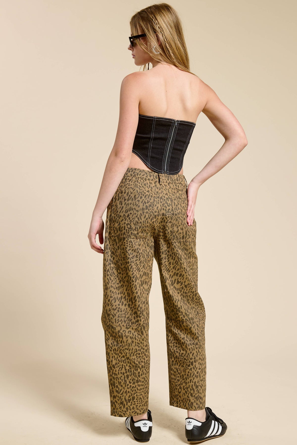 Leopard Print Barrel Leg Denim Jeans
