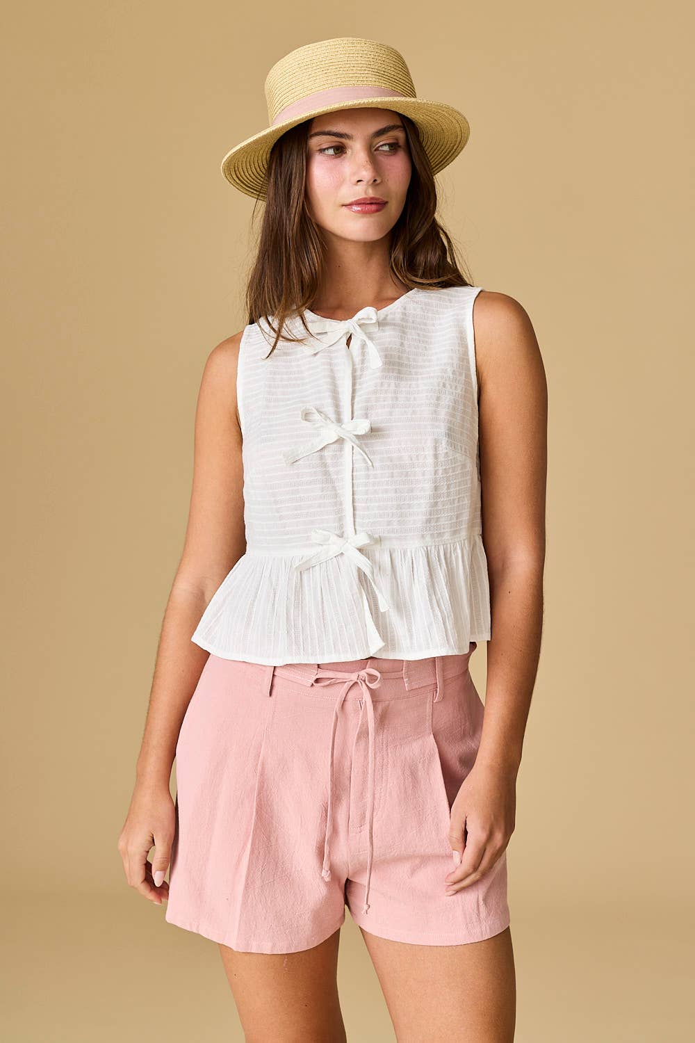 Candace Pleated Linen Shorts w/ Belt