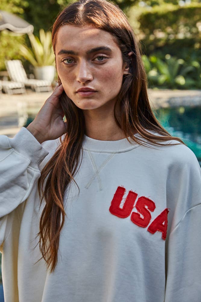 Knit Cotton Crew Pullover with USA Patch