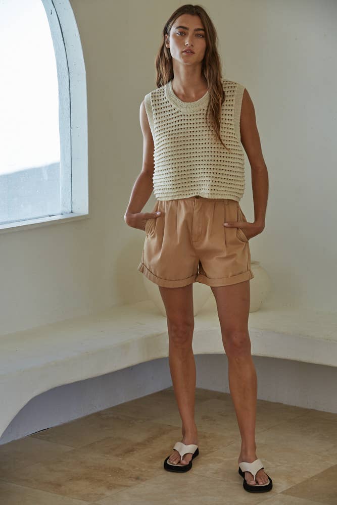 Knit Sweater Crocheted Sleeveless Crop Top