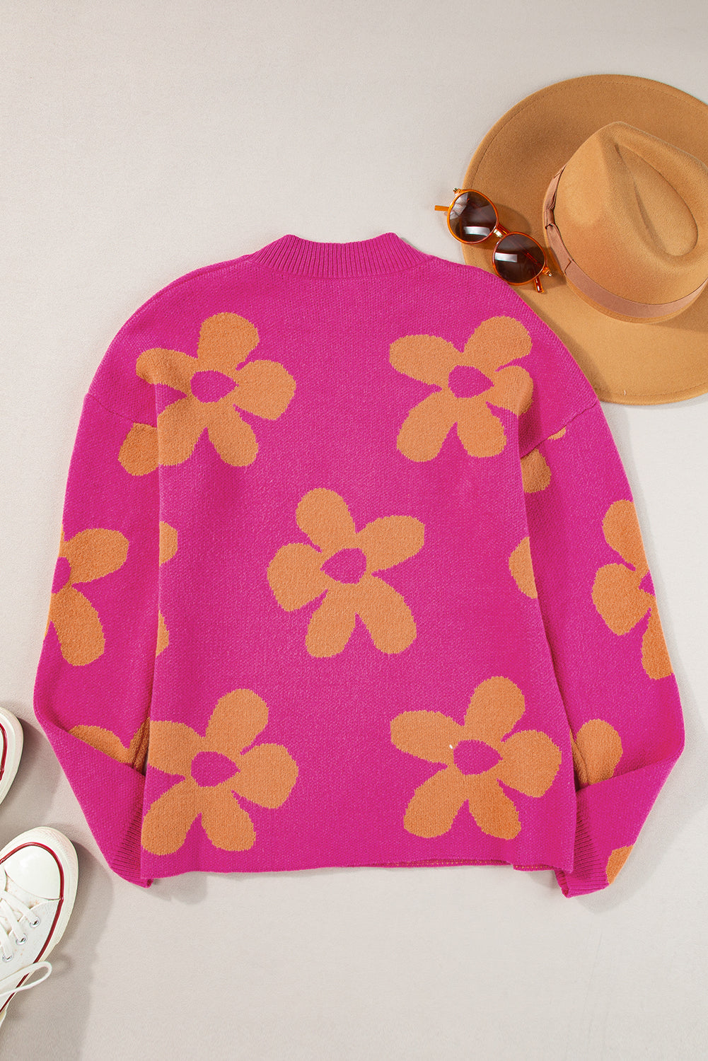 Rose 60s Vintage Flower Pattern Long Sleeve Sweater