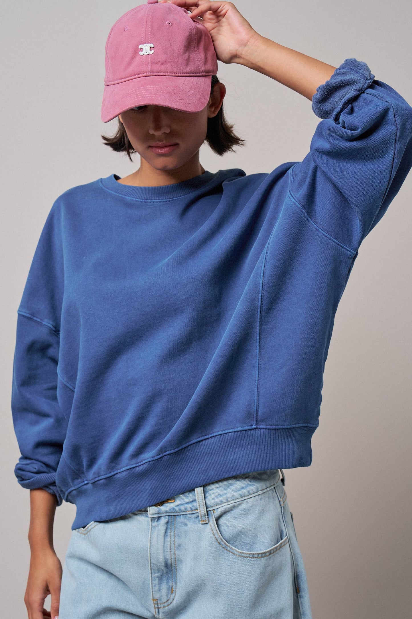 Crew Neck Comfort Washed  Sweatshirt