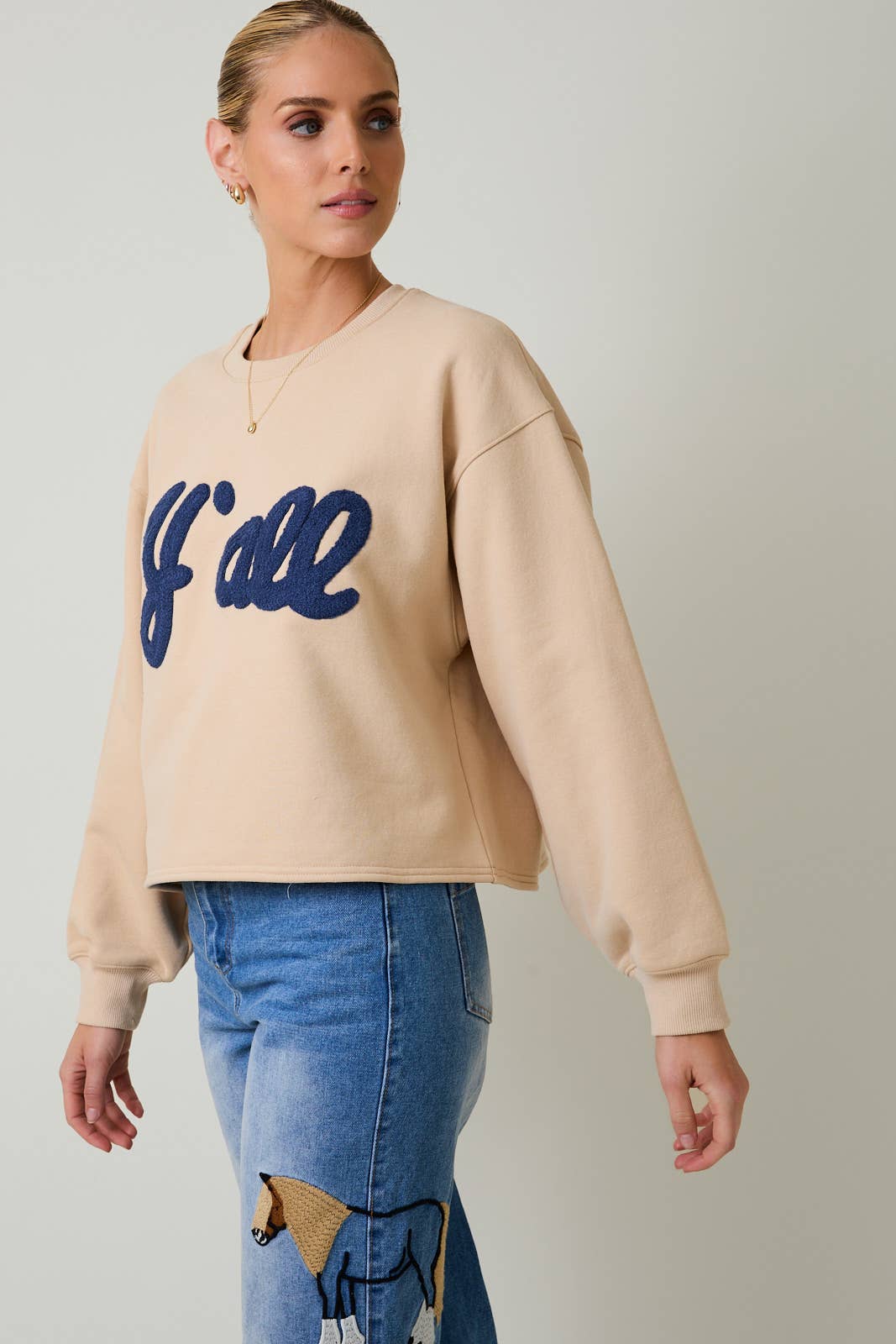 CREW NECK "Y'ALL" FLOCKED SWEATSHIRT