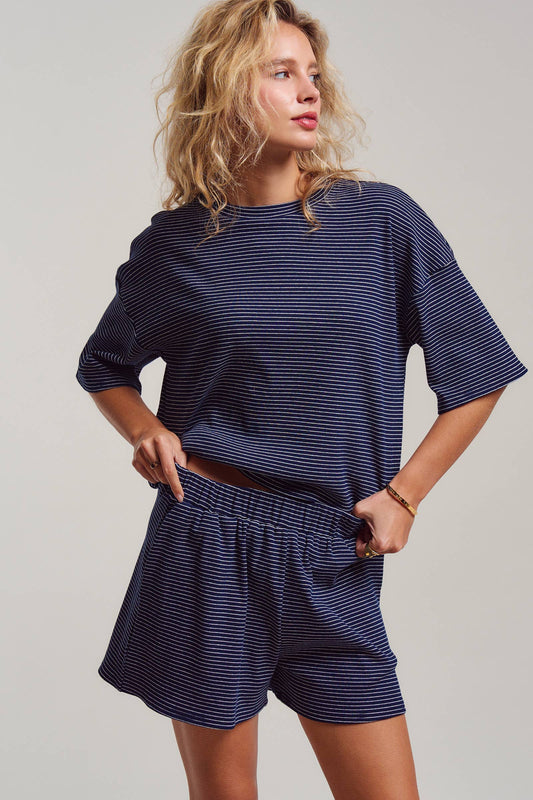 Striped Knit Two-Piece Lounge Set Boxy Tee