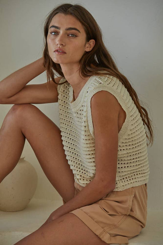 Knit Sweater Crocheted Sleeveless Crop Top