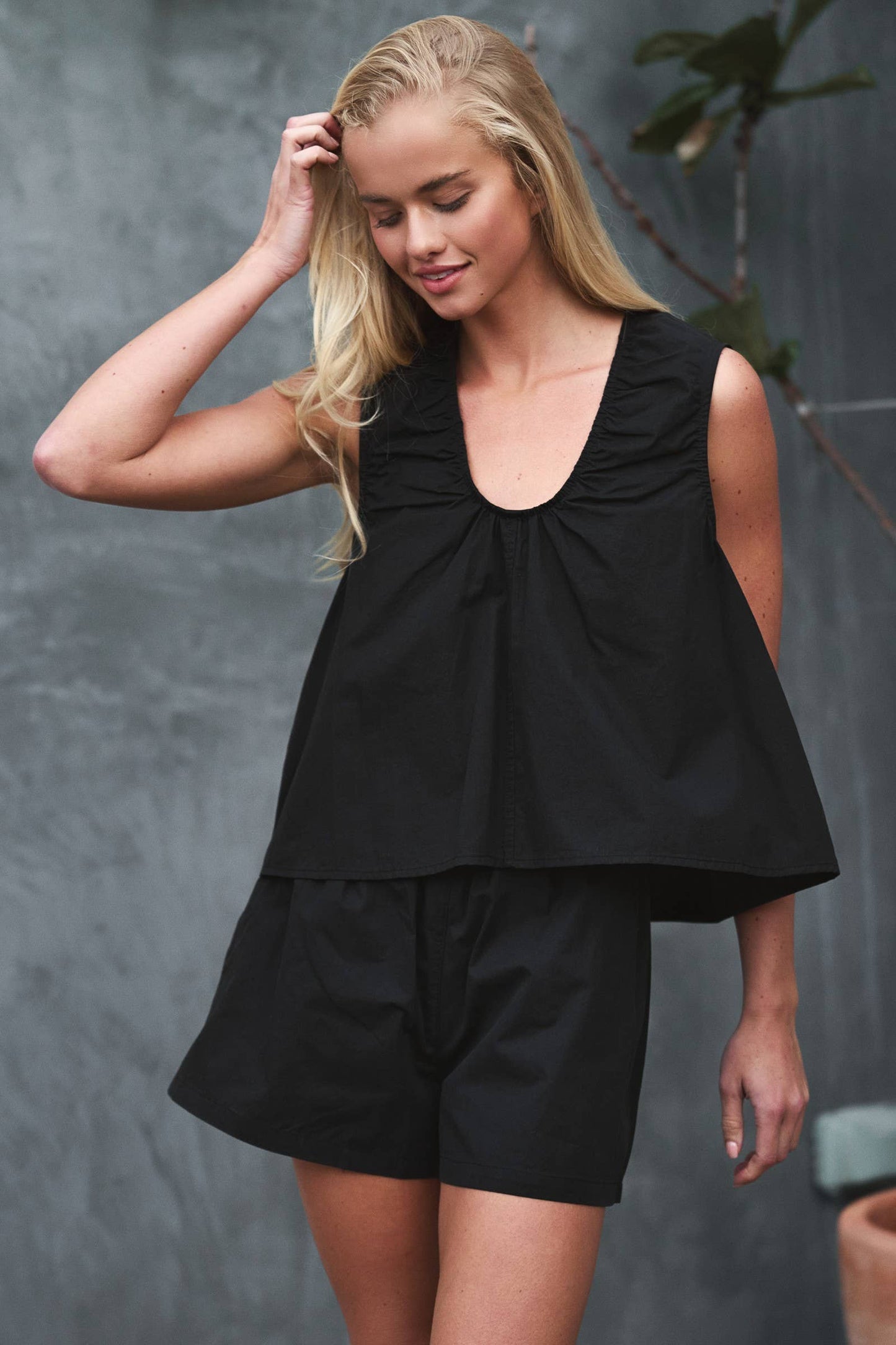 Ruched Neck Cotton Sleeveless Matching Set