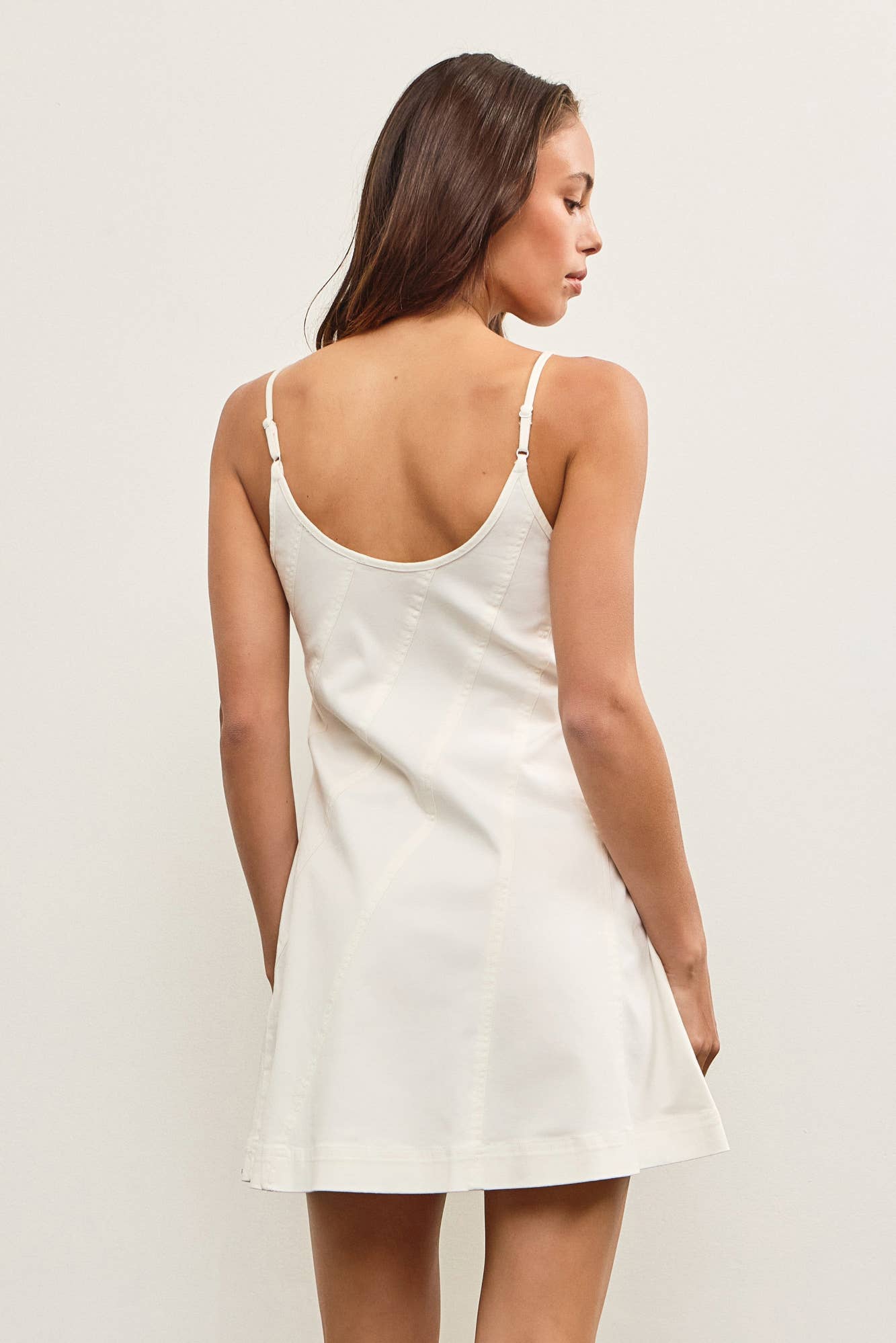 DIAGONAL SEAM DENIM STRAP DRESS