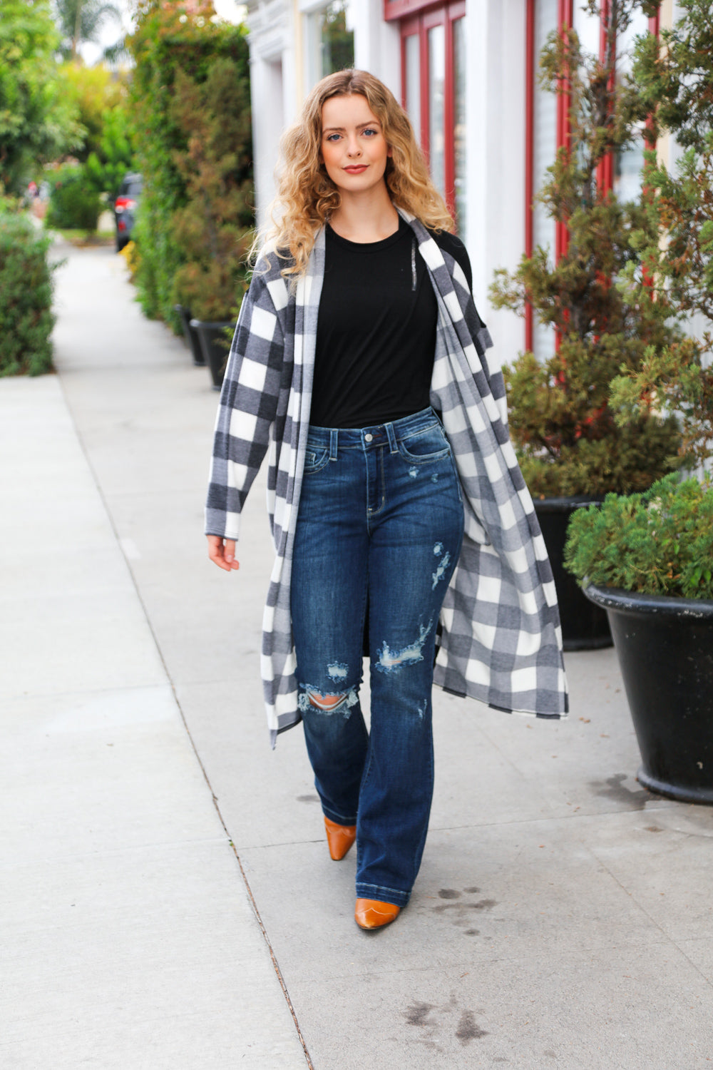 Get To Know You Black Buffalo Plaid Hacci Cardigan