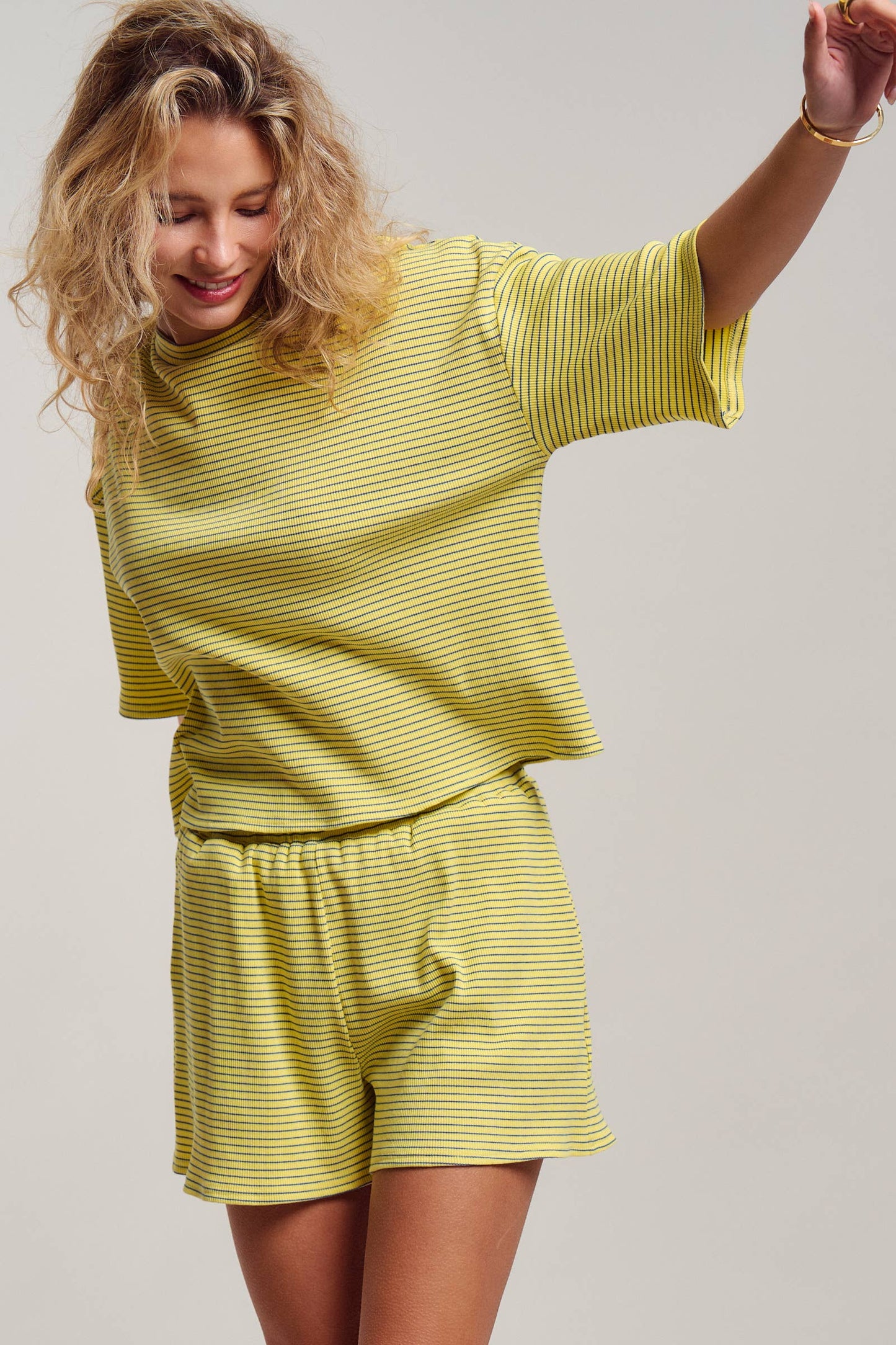 Striped Knit Two-Piece Lounge Set Boxy Tee
