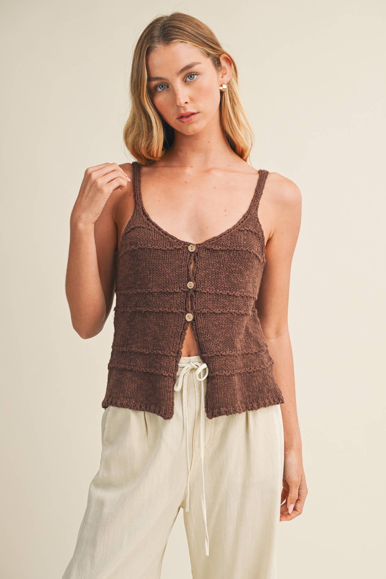 FRONT BUTTON CLOSURE SWEATER TANK TOP