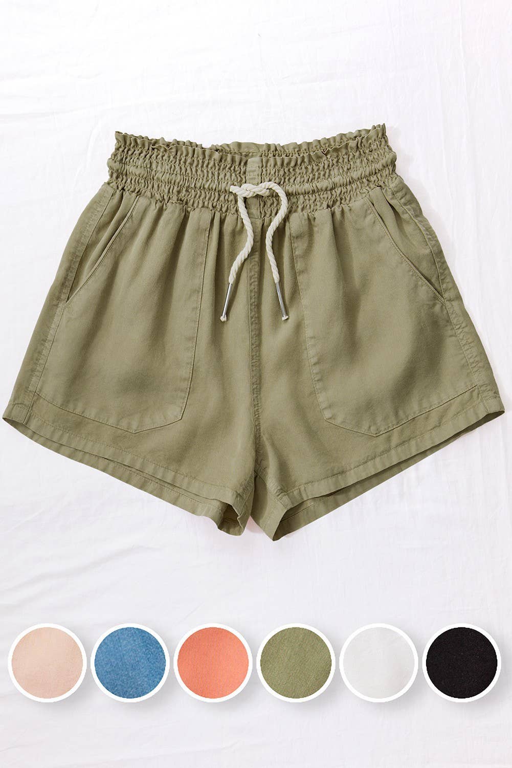 Washed Tencel Rope Drawstring Summer Shorts