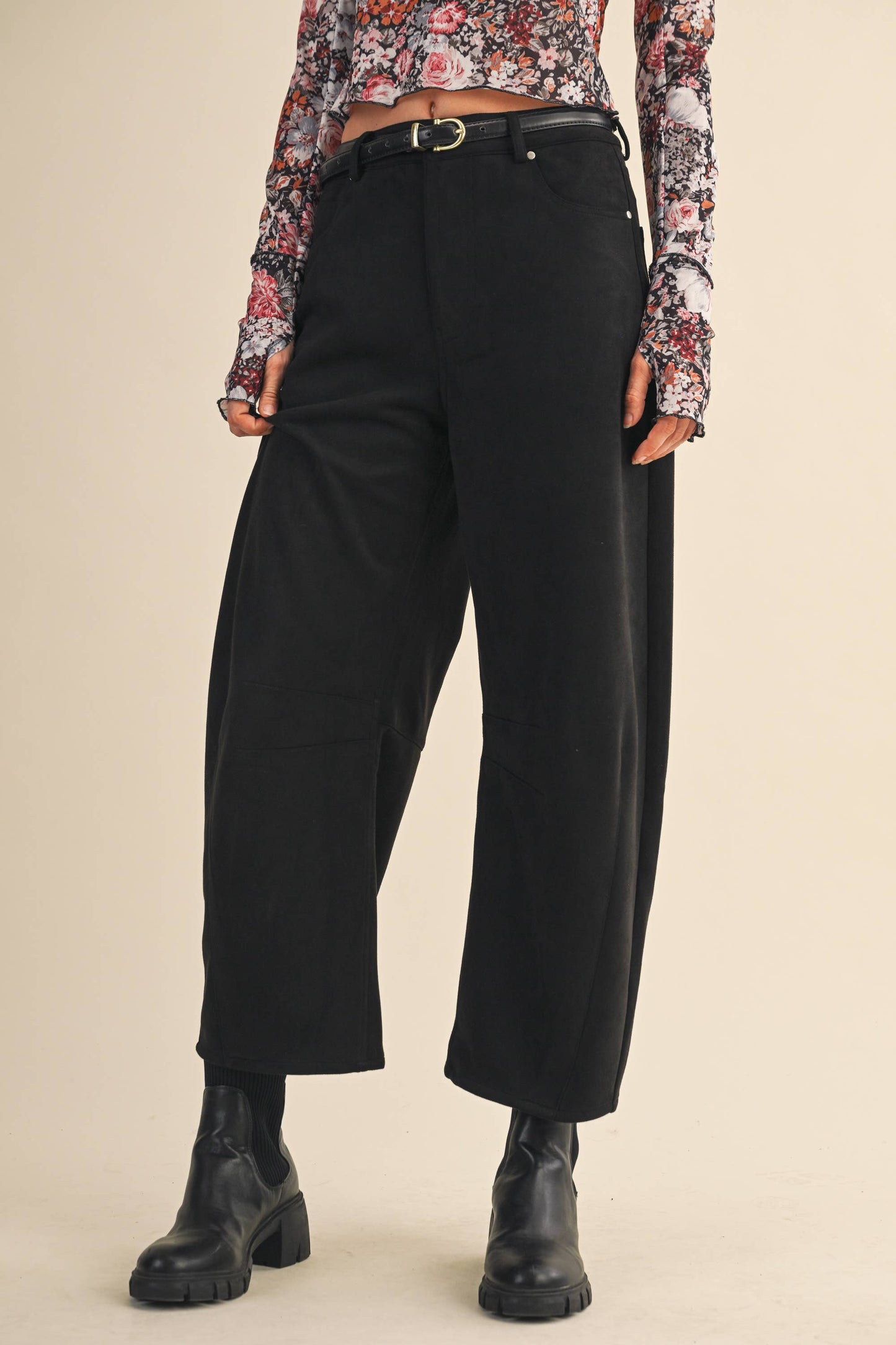 SUEDE BARREL PANTS