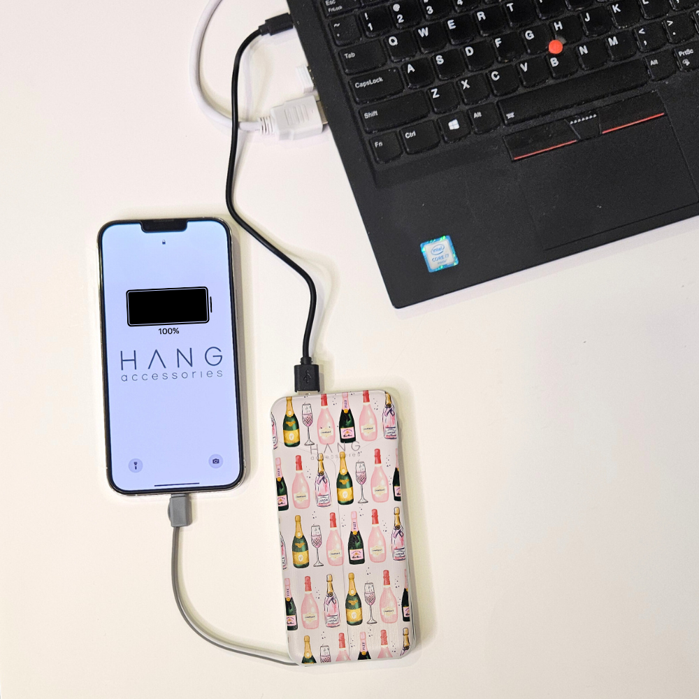 8,000mAh Portable Charger with Built-In Cables – Champagne