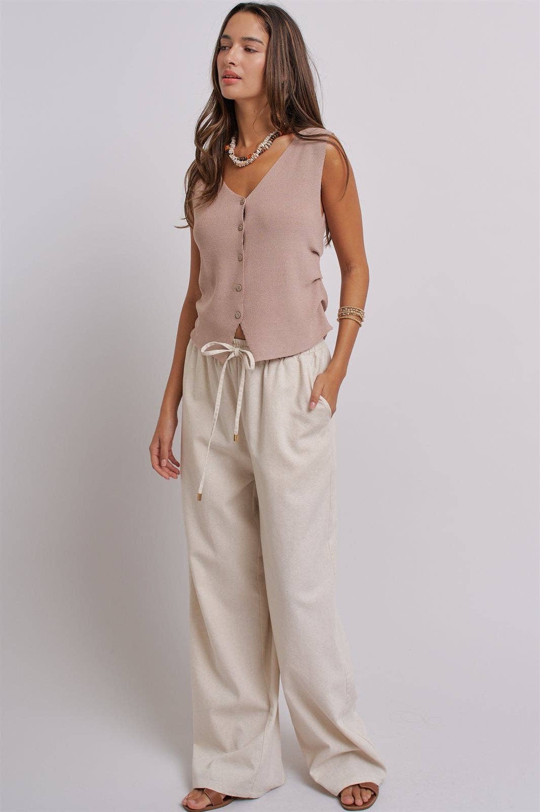 Button-Front Knit Vest Top with Side Detail